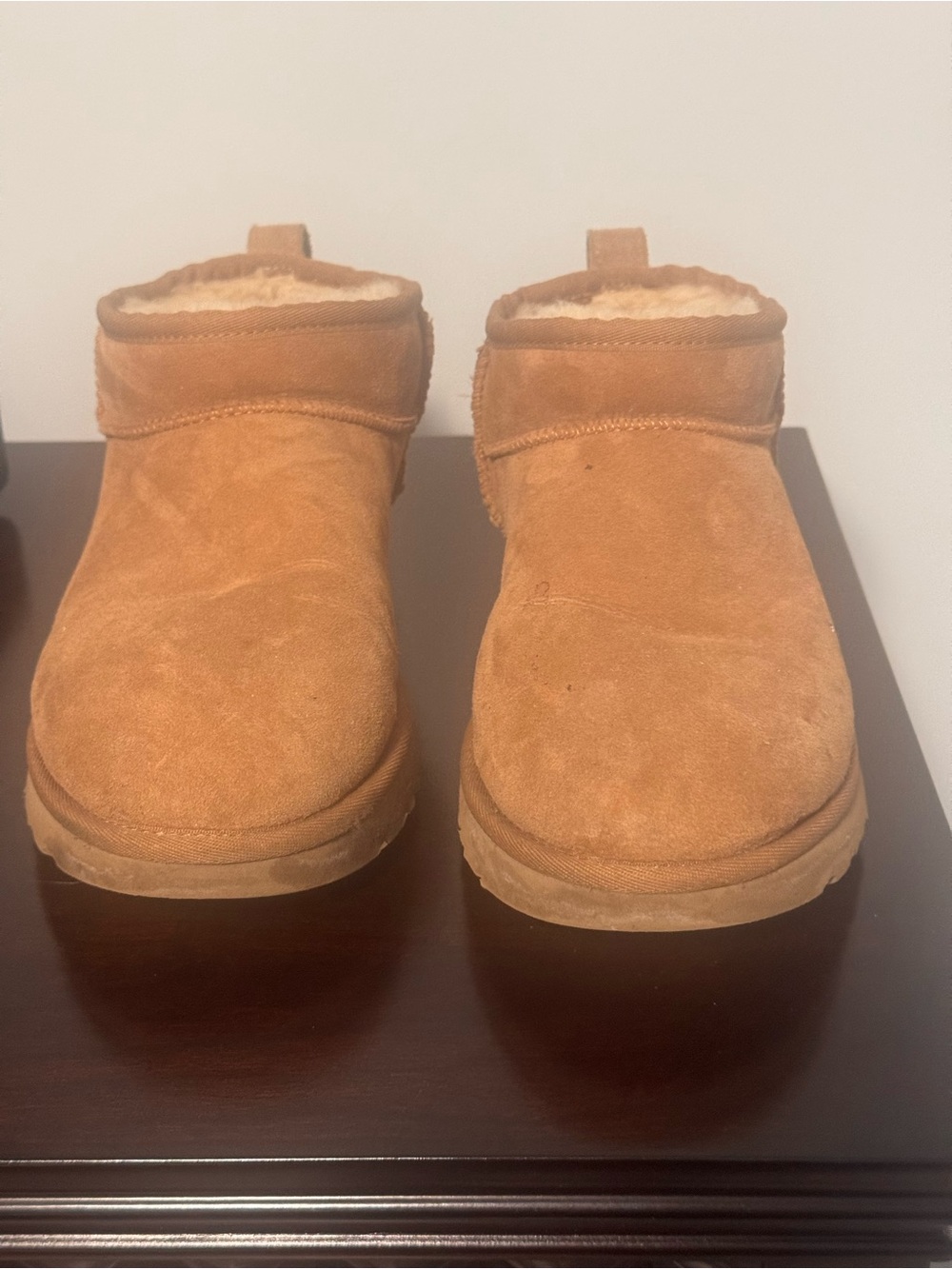 UGG Classic Ultra Mini Chestnut Suede Shearling Booties